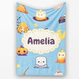 Cute Kawaii Witch Spider Candle Moon Seamless Pattern Blue  Personalised Custom Name Super Soft Fleece Blanket Bed Sofa Throw