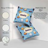 Custom Name Cute Kawaii Spider Candle Moon Seamless Pattern Blue Square Filled Cushion Throw Pillow Sofa Bed Home Decor Zip Washable UK Made