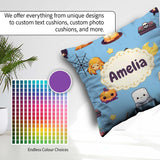 Custom Name Cute Kawaii Spider Candle Moon Seamless Pattern Blue Square Filled Cushion Throw Pillow Sofa Bed Home Decor Zip Washable UK Made