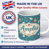 Personalized Custom Name Cute Tea Dessert Strawberry Macaron Seamless Pattern Lovely 11oz Ceramic Coffee Tea Mug White Large Handle