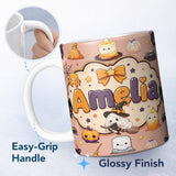 Personalized Custom Name Cute Kawaii Witch Spider Candle Moon Seamless Pattern Peach 11oz Ceramic Coffee Tea Mug White Large Handle
