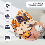 Cute Kawaii Witch Spider Candle Moon Seamless Pattern Peach  Personalised Custom Name Super Soft Fleece Blanket Bed Sofa Throw