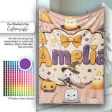 Cute Kawaii Witch Spider Candle Moon Seamless Pattern Peach  Personalised Custom Name Super Soft Fleece Blanket Bed Sofa Throw