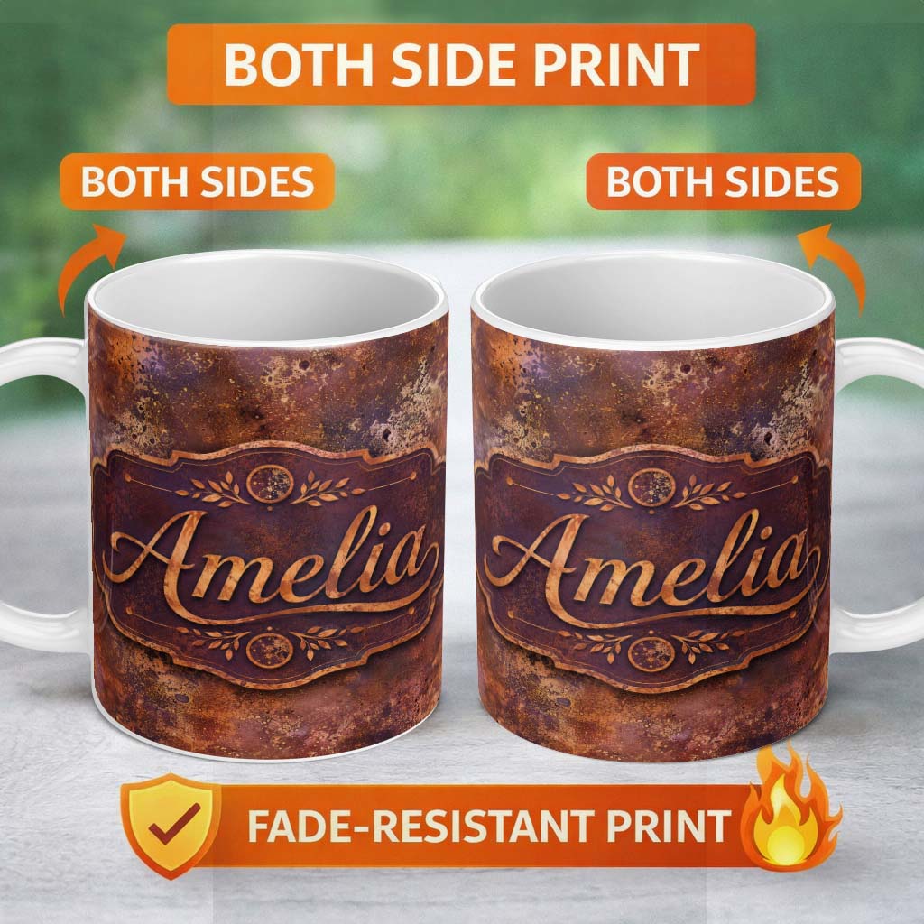 Personalized Custom Name Heavy Rust Corrosion Texture Seamless Pattern Industrial Surface 11oz Ceramic Coffee Tea Mug White Large Handle