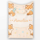 Cute Fairy Fox Cartoon Animal Pattern Cute Unique Gift Lovely  Personalised Custom Name Super Soft Fleece Blanket Bed Sofa Throw