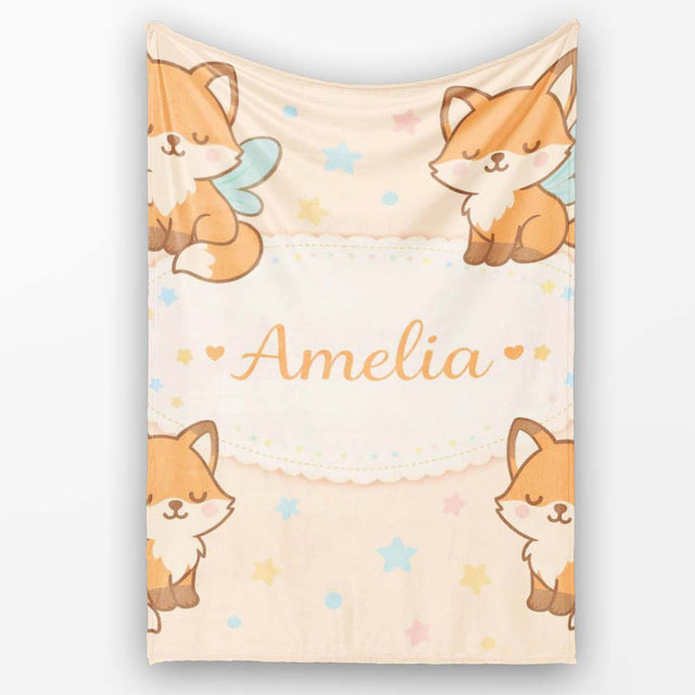 Cute Fairy Fox Cartoon Animal Pattern Cute Unique Gift Lovely  Personalised Custom Name Super Soft Fleece Blanket Bed Sofa Throw