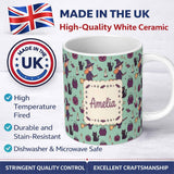 Personalized Custom Name Cute Kawaii Witch Spider Candle Moon Seamless Pattern Teal 11oz Ceramic Coffee Tea Mug White Large Handle