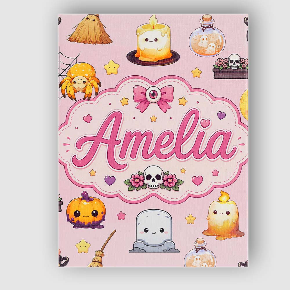 Personalised Name Cute Kawaii Witch Spider Custom  Unique Gift Idea Elegant Feature Canvas Wall Art Print Decor Picture Ready to Hang