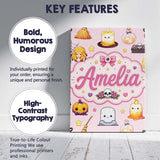 Personalised Name Cute Kawaii Witch Spider Custom  Unique Gift Idea Elegant Feature Canvas Wall Art Print Decor Picture Ready to Hang