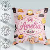Custom Name Kawaii Spider Candle Moon Halloween Seamless Pattern Square Filled Cushion Throw Pillow Sofa Bed Home Decor Zip Washable UK Made