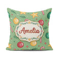Custom Name Christmas Candy Baubles Stars Green Festive Seamless Square Filled Cushion Throw Pillow Sofa Bed Home Decor Zip Washable UK Made