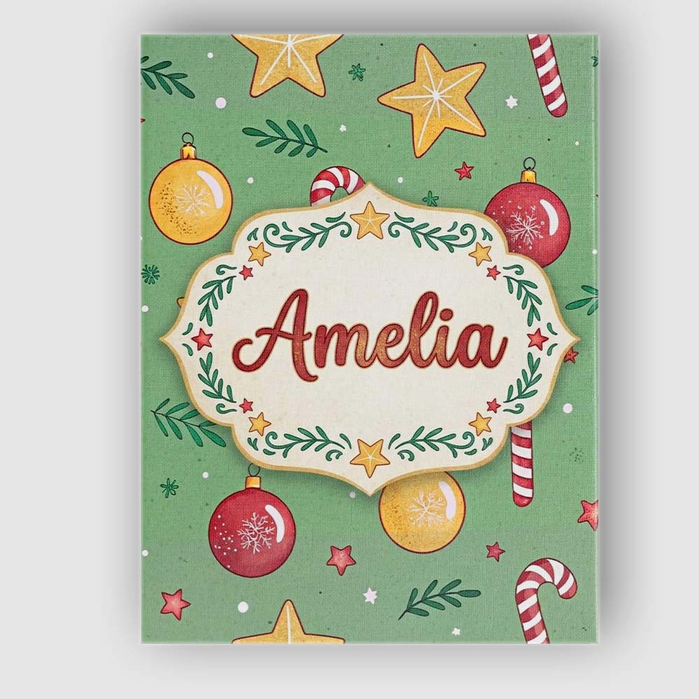 Personalised Name Christmas Candy Cane Baubles Stars Green Festive Custom  Unique Canvas Wall Art Print Decor Picture Ready to Hang