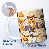 Personalized Custom Name Cute Witch Spider Candle Moon Halloween Seamless Pattern Yellow 11oz Ceramic Coffee Tea Mug White Large Handle