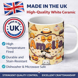 Personalized Custom Name Cute Witch Spider Candle Moon Halloween Seamless Pattern Yellow 11oz Ceramic Coffee Tea Mug White Large Handle