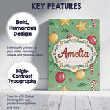 Personalised Name Christmas Candy Cane Baubles Stars Green Festive Custom  Unique Canvas Wall Art Print Decor Picture Ready to Hang