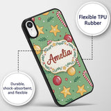 Christmas Candy Cane Baubles Stars Green Festive Custom Name Protective Phone Case Mobile Cover Durable Everyday Smartphone Shock Resistant