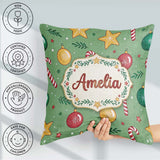 Custom Name Christmas Candy Baubles Stars Green Festive Seamless Square Filled Cushion Throw Pillow Sofa Bed Home Decor Zip Washable UK Made