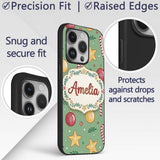 Christmas Candy Cane Baubles Stars Green Festive Custom Name Protective Phone Case Mobile Cover Durable Everyday Smartphone Shock Resistant