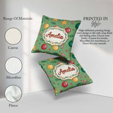 Custom Name Christmas Candy Baubles Stars Green Festive Seamless Square Filled Cushion Throw Pillow Sofa Bed Home Decor Zip Washable UK Made