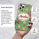 Christmas Candy Cane Baubles Stars Green Festive Custom Name Protective Phone Case Mobile Cover Durable Everyday Smartphone Shock Resistant