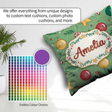 Custom Name Christmas Candy Baubles Stars Green Festive Seamless Square Filled Cushion Throw Pillow Sofa Bed Home Decor Zip Washable UK Made