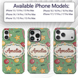 Christmas Candy Cane Baubles Stars Green Festive Custom Name Protective Phone Case Mobile Cover Durable Everyday Smartphone Shock Resistant