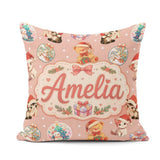 Custom Name Christmas Cats Teddy Baubles Seamless Pattern Pink Square Filled Cushion Throw Pillow Sofa Bed Home Decor Zip Washable UK Made