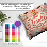 Custom Name Christmas Cats Teddy Baubles Seamless Pattern Pink Square Filled Cushion Throw Pillow Sofa Bed Home Decor Zip Washable UK Made