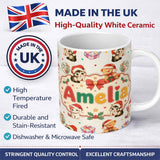 Personalized Custom Name Cute Christmas Cats Teddy Gift Baubles Seamless Pattern Cream 11oz Ceramic Coffee Tea Mug White Large Handle