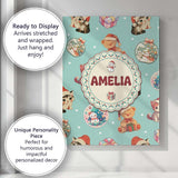 Personalised Name Cute Christmas Cats Teddy Custom  Bespoke Interior Contemporary Canvas Wall Art Print Decor Picture Ready to Hang