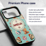 Cute Christmas Cats Teddy Bear Baubles on Teal Custom Name Protective Phone Case Mobile Cover Durable Everyday Smartphone Shock Resistant