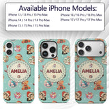 Cute Christmas Cats Teddy Bear Baubles on Teal Custom Name Protective Phone Case Mobile Cover Durable Everyday Smartphone Shock Resistant