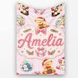 Cute Christmas Cats Teddy Bear Baubles on Soft Pink Background  Personalised Custom Name Super Soft Fleece Blanket Bed Sofa Throw