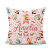 Custom Name Cute Cats Teddy Bear Baubles on Soft Pink Background Square Filled Cushion Throw Pillow Sofa Bed Home Decor Zip Washable UK Made