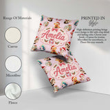 Custom Name Cute Cats Teddy Bear Baubles on Soft Pink Background Square Filled Cushion Throw Pillow Sofa Bed Home Decor Zip Washable UK Made