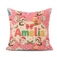Custom Name Cute Cat Teddy Bear Baubles on Coral Pink Background Square Filled Cushion Throw Pillow Sofa Bed Home Decor Zip Washable UK Made