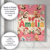 Personalised Name Cute Christmas Cat Teddy Custom  Unique Gift Idea Elegant Feature Canvas Wall Art Print Decor Picture Ready to Hang