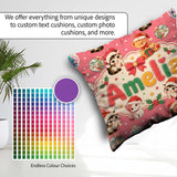 Custom Name Cute Cat Teddy Bear Baubles on Coral Pink Background Square Filled Cushion Throw Pillow Sofa Bed Home Decor Zip Washable UK Made