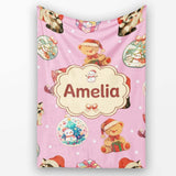 Cute Christmas Cat Teddy Bear Baubles on Dusty Pink Background  Personalised Custom Name Super Soft Fleece Blanket Bed Sofa Throw
