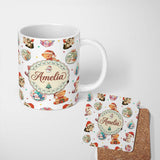 Personalized Custom Name Cute Christmas Cat Teddy Bear Baubles on White Background Seamless 11oz Ceramic Coffee Tea Mug White Large Handle