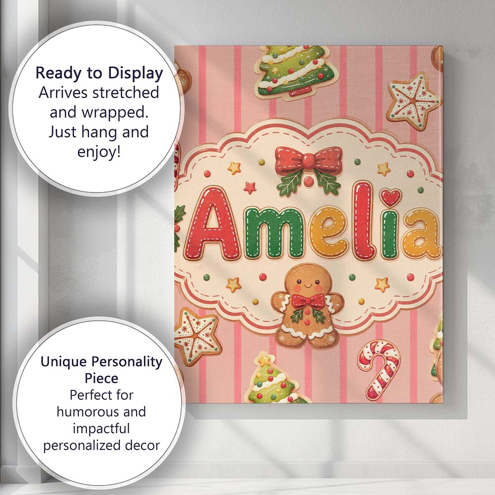 Personalised Name Gingerbread Man Cookies Custom  Unique Gift Idea Elegant Feature Canvas Wall Art Print Decor Picture Ready to Hang