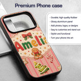 Gingerbread Man Cookies Candy Cane on Pink Stripe Custom Name Protective Phone Case Mobile Cover Durable Everyday Smartphone Shock Resistant