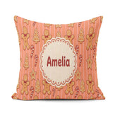 Custom Name Gingerbread Man Cookies Candy Cane on Orange Stripe Square Filled Cushion Throw Pillow Sofa Bed Home Decor Zip Washable UK Made