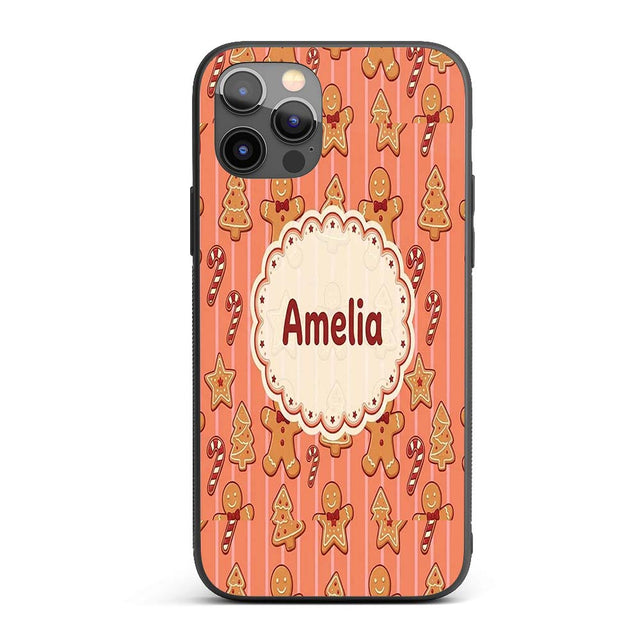 Gingerbread Man Cookies Candy Cane on Orange Custom Name Protective Phone Case Mobile Cover Durable Everyday Smartphone Shock Resistant