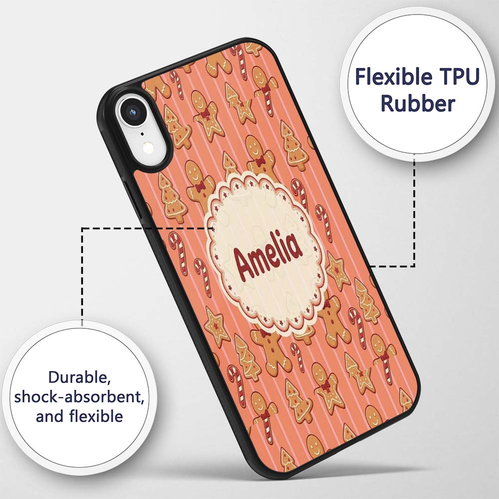 Gingerbread Man Cookies Candy Cane on Orange Custom Name Protective Phone Case Mobile Cover Durable Everyday Smartphone Shock Resistant