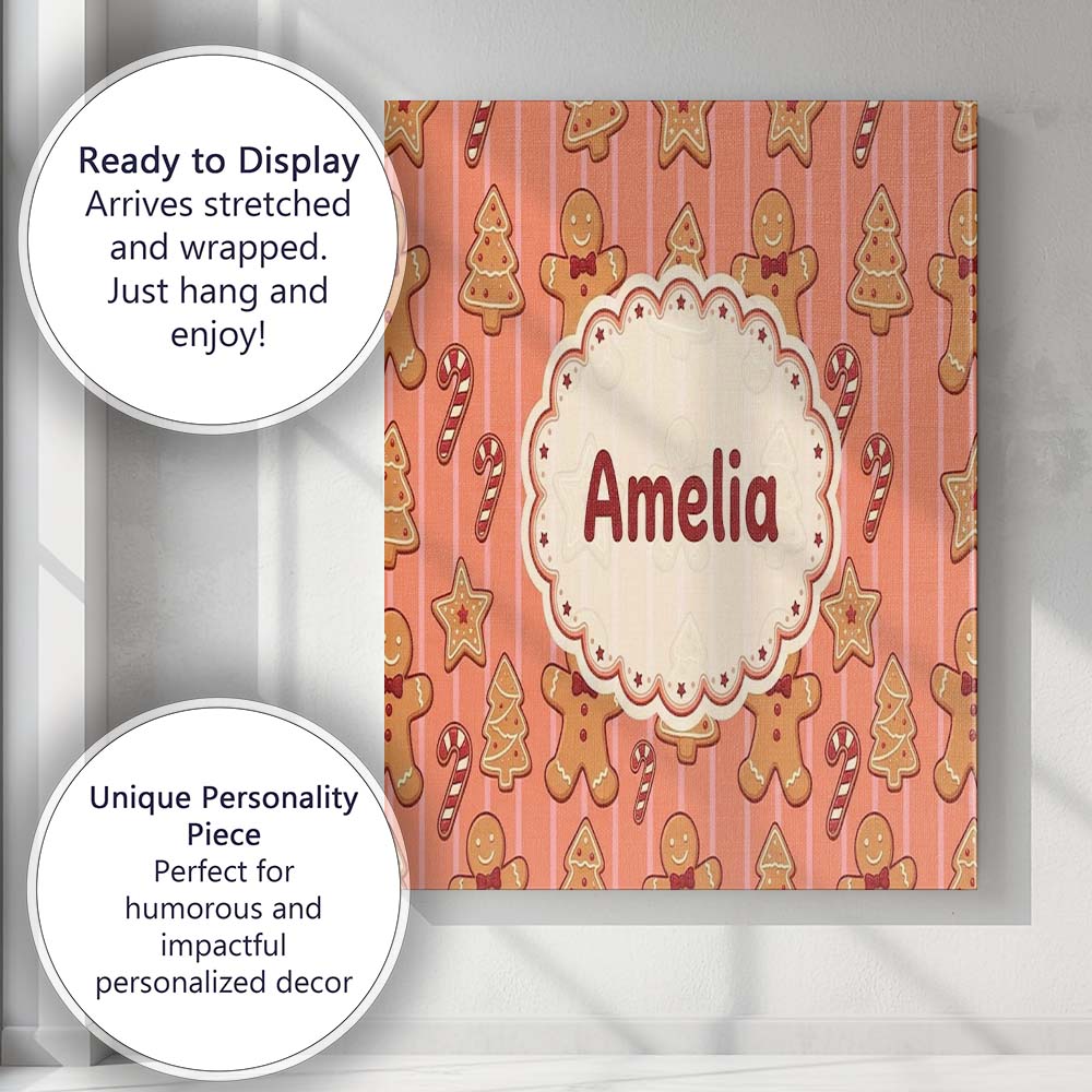 Personalised Name Gingerbread Man Cookies Custom  Unique Gift Idea Elegant Feature Canvas Wall Art Print Decor Picture Ready to Hang