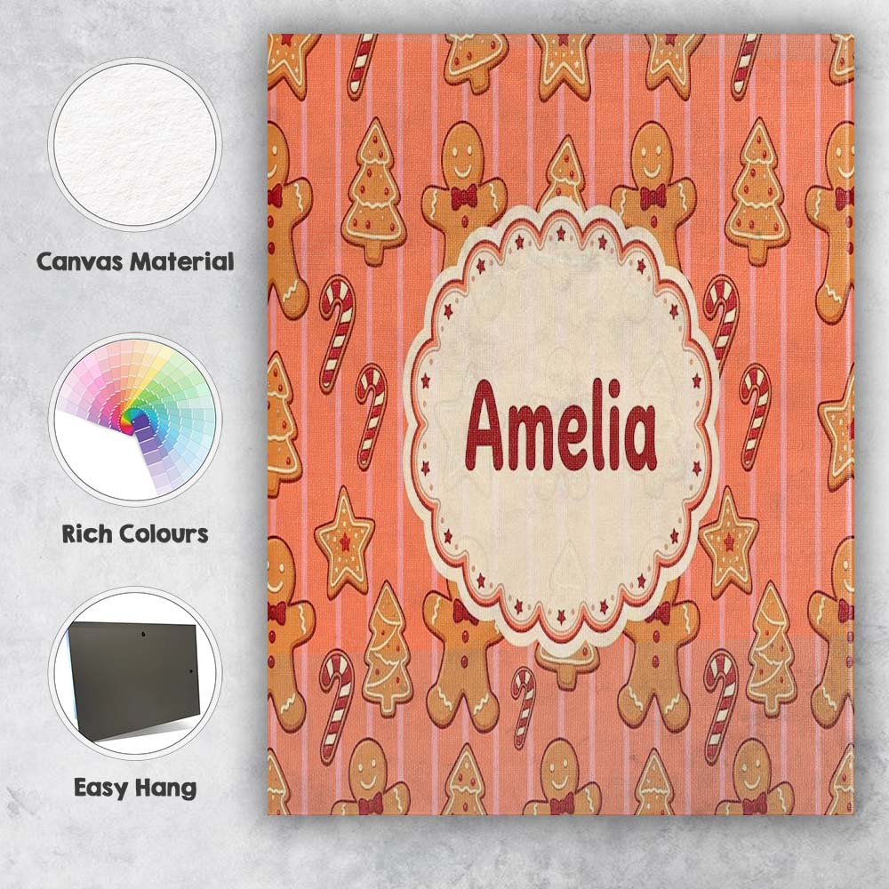 Personalised Name Gingerbread Man Cookies Custom  Unique Gift Idea Elegant Feature Canvas Wall Art Print Decor Picture Ready to Hang