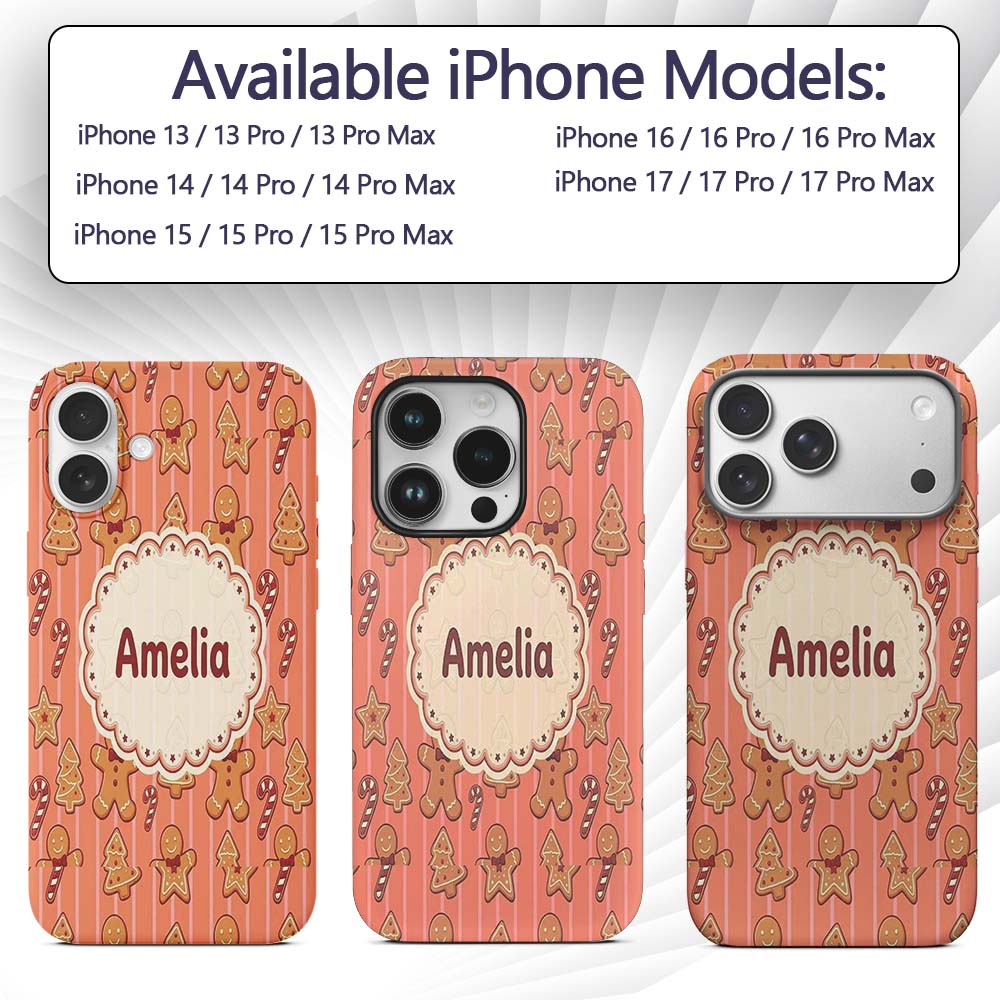 Gingerbread Man Cookies Candy Cane on Orange Custom Name Protective Phone Case Mobile Cover Durable Everyday Smartphone Shock Resistant