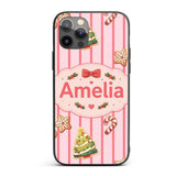 Gingerbread Man Cookies on Soft Blush Pink Stripe Custom Name Protective Phone Case Mobile Cover Durable Everyday Smartphone Shock Resistant