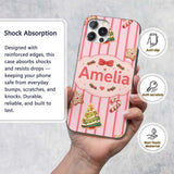 Gingerbread Man Cookies on Soft Blush Pink Stripe Custom Name Protective Phone Case Mobile Cover Durable Everyday Smartphone Shock Resistant